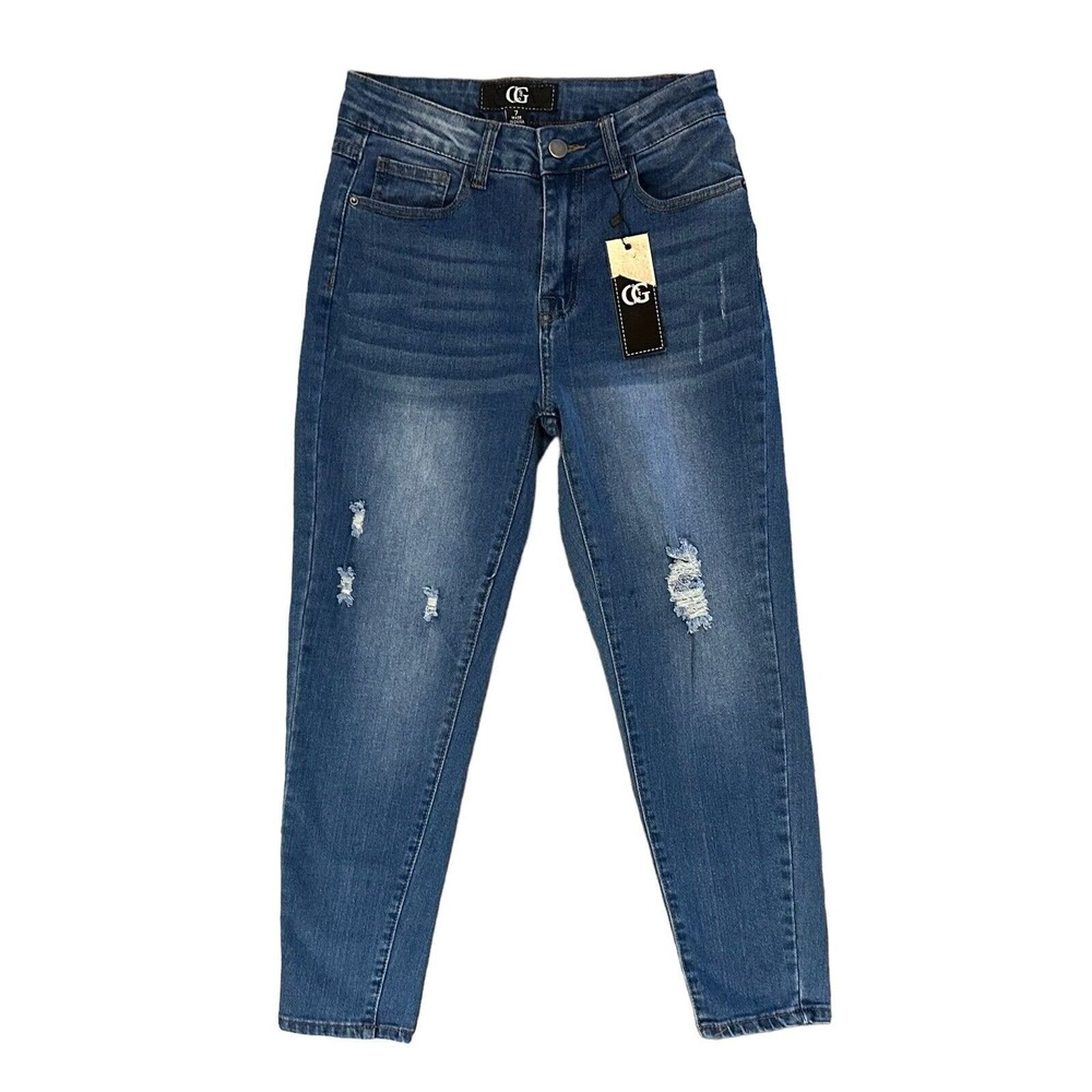 NWT OG Oyster Guy Distressed Skinny Leg Stretch Blue Denim Jeans Junior's Size 7